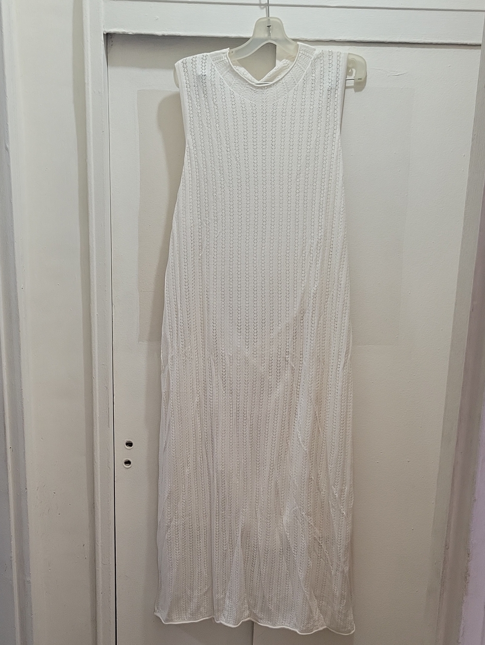 Cream Open-Knit Maxi Sleeveless Dress With Slip 2X - Picture 5 of 6